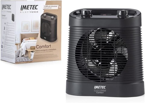 Imetec Silent Power Comfort, termoventilatore silenzioso e compatto, stufetta elettrica, 2100 w, 4 funzioni, termostato ambiente e di sicurezza, funzione antigelo, maniglia