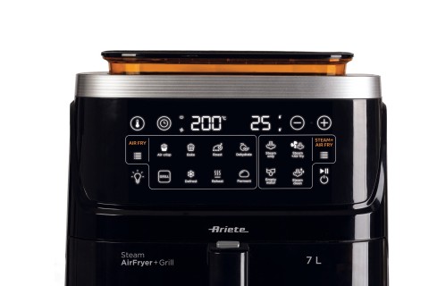 Ariete 4636 Friggitrice ad aria con funzione vapore+ Grill, 1700W, Funzione essiccazione, 10 funzioni di cottura, Cestello trasparente, Timer, Luce interna, Nero