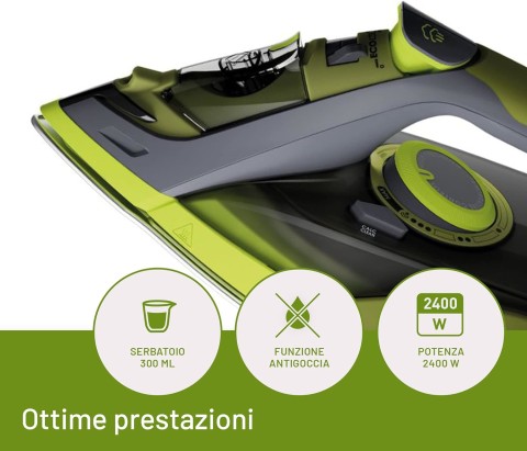 Imetec Eco Perfect Ferro da Stiro a Vapore, Risultati Ottimi con -35% di Acqua e -25% di Consumo Energetico, Piastra con Rivestimento Pro Ceramic, Tripla Protezione Anticalcare, 2400 W