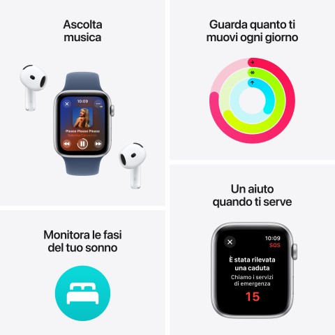 Apple Watch SE GPS 44mm Cassa in Alluminio Color Argento con Denim Sport Band - M/L