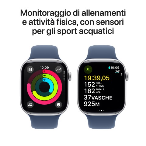 Apple Watch Series 10 Serie 10 GPS 46mm Cassa in Alluminio Color Argento con Denim Sport Band - M/L