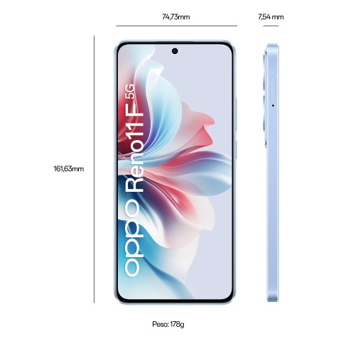 OPPO Reno Reno11 F 5G Smartphone, AI Tripla fotocamera 64+8+2MP, Selfie 32MP, Display 6.7” 120HZ AMOLED FHD+, 5000mAh, RAM 8(Esp4GB/6GB/8GB)+ROM 256GB (esp2TB), [Versione Italia], Ocean Blue