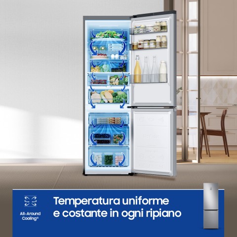 Samsung RB34C775CS9 frigorifero Combinato EcoFlex AI 1.85m 344L Libera installazione con congelatore Wifi 1,85m 344 L con rivestimento in acciaio inox Classe C, Inox