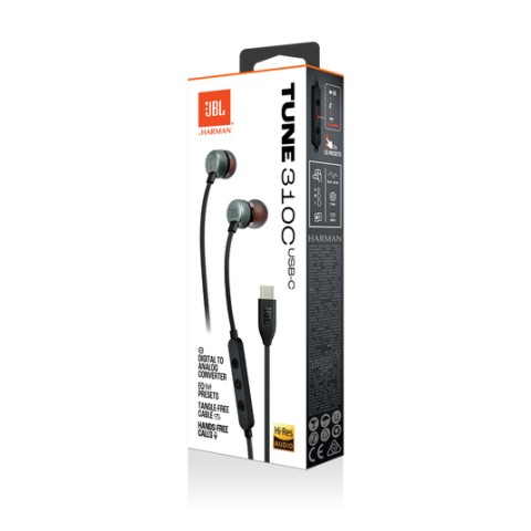 JBL Tune 310C Auricolare Cablato In-ear Musica e Chiamate USB tipo-C Nero