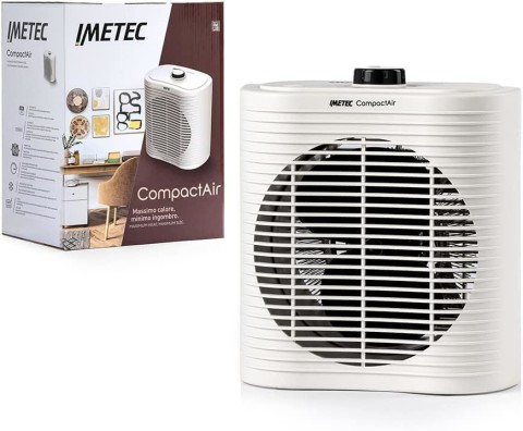 Imetec Compact Air, Termoventilatore piccolo e potente, Stufetta Elettrica, 2000 W, maniglia integrata, temperatura regolabile, funzione antigelo, dispositivo di protezione dai surriscaldamenti