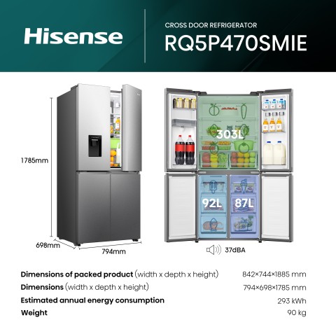 Hisense RQ5P470SMIE frigorifero con congelatore 482 L E Argento, Acciaio inox