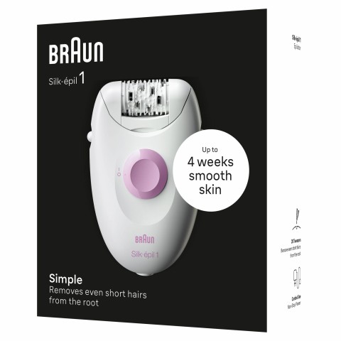 Braun Silk-épil 1 1-000, Epilatore Elettrico Donna Con Cavo, Pelle Liscia Per Settimane, Bianco/Rosa