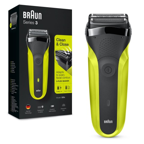 Braun Series 3 300 Rasoio Elettrico Barba, Nero/Verde Elettrico