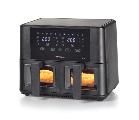 Ariete 4631 Friggitrice ad aria Doppia 9L, 2400W, Capacità totale 9L, 11 programmi, Multifunzione, Fino a 3,6 kg di fritto Temperatura fino a 200°C, Doppio cestello, Nero