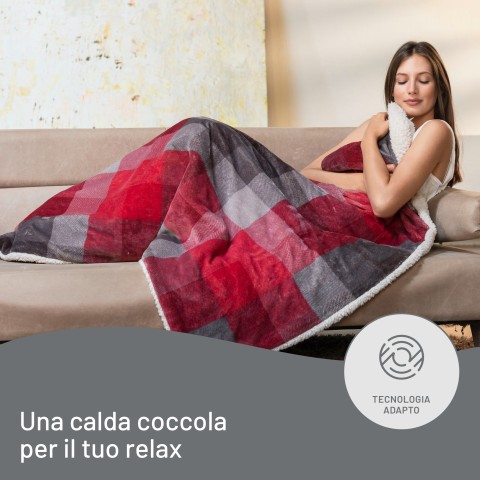 Imetec CaldoPlaid Velvet Tartan Plaid Riscaldabile, Morbida Coperta Elettrica 160x120 cm, Basso Consumo, Tecnologia Adapto, Dispositivo di Sicurezza, Rapido Riscaldamento, 6 Temperature, Lavabile