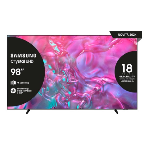 Samsung TV Crystal UHD 4K 98” UE98DU9070UXZT Smart TV Wi-Fi Graphite Black 2024, Processore Crystal 4K, 4K Upscaling, Slim Look, OTS Lite