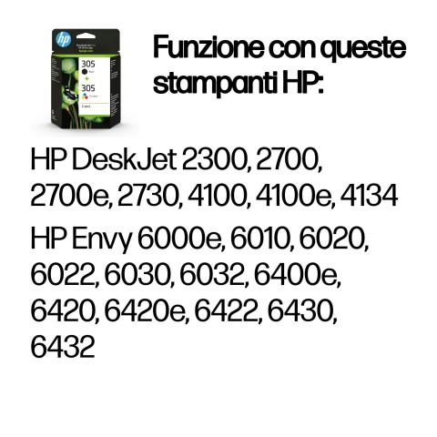 HP 305 2-Pack Tri-color/Black Original Ink Cartridge cartuccia d'inchiostro 2 pz Originale Resa standard Nero, Ciano, Magenta, Giallo