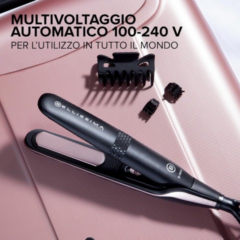 Bellissima Imetec B-Mini Piastra Mini da Borsa e da Viaggio, per Capelli corti, ciuffi e frange, Compatta, Leggera, Rivestimento in Ceramica, Temperatura 200°C, Multivoltaggio Automatico, Beauty Bag