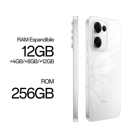 OPPO Reno13 5G AI Smartphone, Tripla fotocamera 50+8+2MP, Selfie 50MP, Display 6.59” 120HZ AMOLED FHD+, 5600mAh, RAM 12GB(Esp4GB/8GB/12GB)+ROM 256GB, [Versione Italia], Plume White