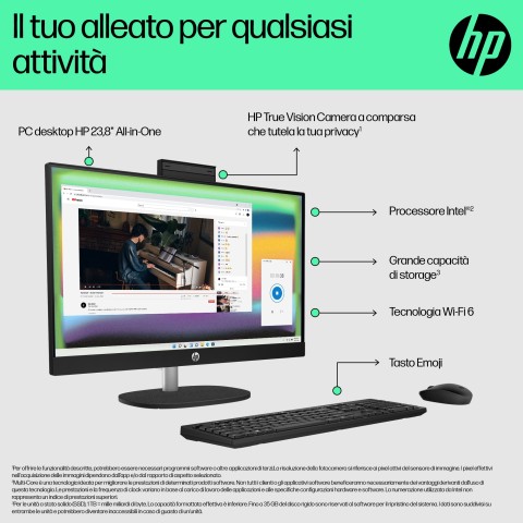 HP 24-cr0044nl Intel® Core™ i3 i3-1315U 60,5 cm (23.8") 1920 x 1080 Pixel PC All-in-one 8 GB DDR4-SDRAM 512 GB SSD Windows 11 Home Wi-Fi 6 (802.11ax) Bianco