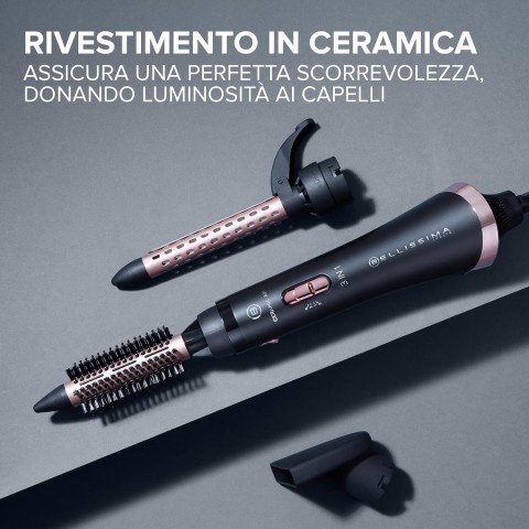 Bellissima Imetec Ceramic Air, Modellatore aria calda 3 in 1, per capelli corti e medi, 800 W, modella e asciuga, rivestimento ceramico, 2 combinazioni aria/temperatura, colpo aria fredda, custodia