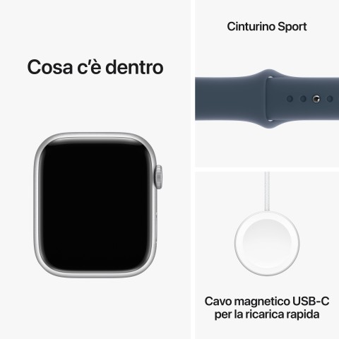 Apple Watch Series 9 GPS Cassa 45mm in Alluminio Argento con Cinturino Sport Blu Tempesta - M/L