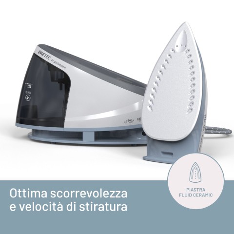 Imetec Rapidvapor Ferro da Stiro Generatore di Vapore, Piastra Fluid Ceramic a Rapido Riscaldamento, Leggero, Sistema di Pulizia Calc Clean, Colpo Vapore 240 g, 2400 W, 5 Bar Pump