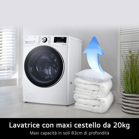 LG F0P3020TSWC Lavatrice capacità XL 20kg AI DD™ Serie P3, Classe B, 1000 giri, TurboWash 360, Vapore, Wi-Fi, White