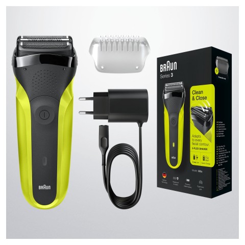 Braun Series 3 300 Rasoio Elettrico Barba, Nero/Verde Elettrico