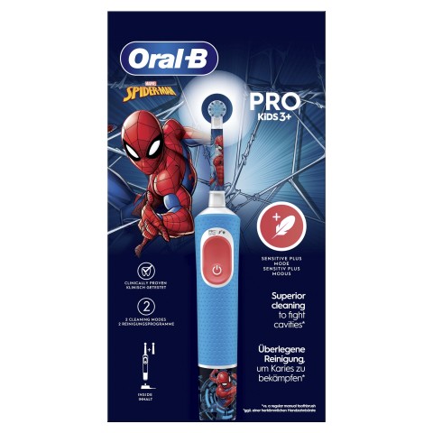 Oral-B Spazzolino Elettrico Ricaricabile Pro Kids con personaggi Marvel Spider-Man, 2 Testine, da 3 Anni In Su. 1 Spazzolino