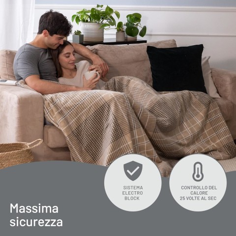 Imetec CaldoPlaid Elegance, Plaid Riscaldabile, Morbida Coperta Elettrica, 180x140 cm, Tessuto Double Face, Risparmio Energetico, Tecnologia Adapto, Rapido Riscaldamento, 6 Temperature, Lavabile