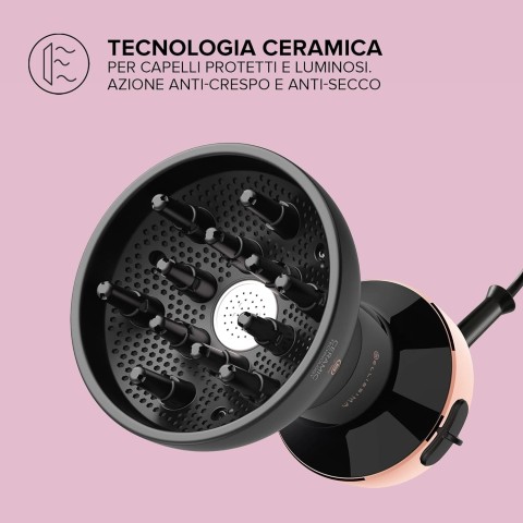 Bellissima My Pro Diffon Ceramic, Diffusore ad Aria Calda per Capelli Ricci, Tecnologia Ceramica, 700 W, 2 Combinazioni Aria/Temperatura, Asciugatura Delicata Senza Effetto Crespo