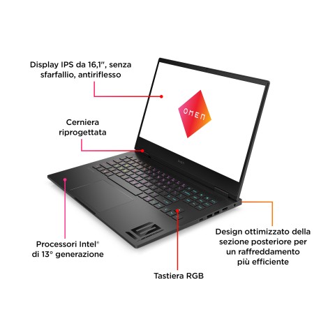 OMEN by HP 16-wd0006nl Intel® Core™ i7 i7-13620H Computer portatile 40,9 cm (16.1") Full HD 32 GB DDR5-SDRAM 1 TB SSD NVIDIA GeForce RTX 4060 Wi-Fi 6E (802.11ax) Windows 11 Home Nero