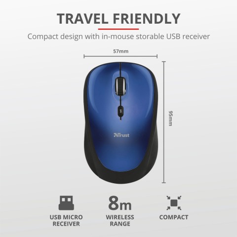 TRUST MINI MOUSE WIRELESS YVI BLUE MOUSE WIRELESS 2.4GHZ 8M VIVY