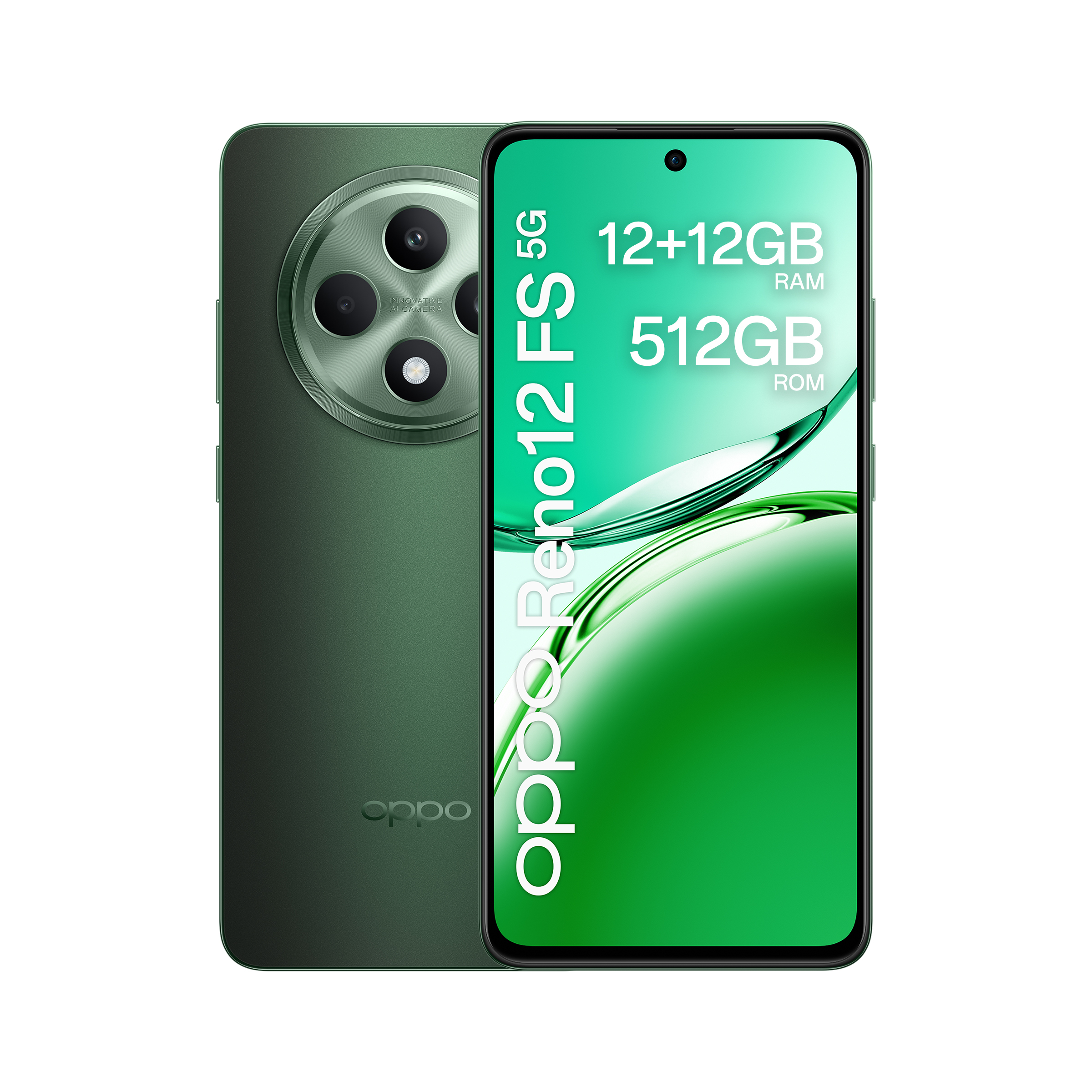 OPPO Reno12 FS 5G AI Smartphone, Tripla fotocamera 50+8+2MP, Selfie 32MP, Display 6.67” 120HZ AMOLED FHD+, 5000mAh, RAM 24 GB (12+12) + ROM 512GB, [Versione Italia], Olive Green