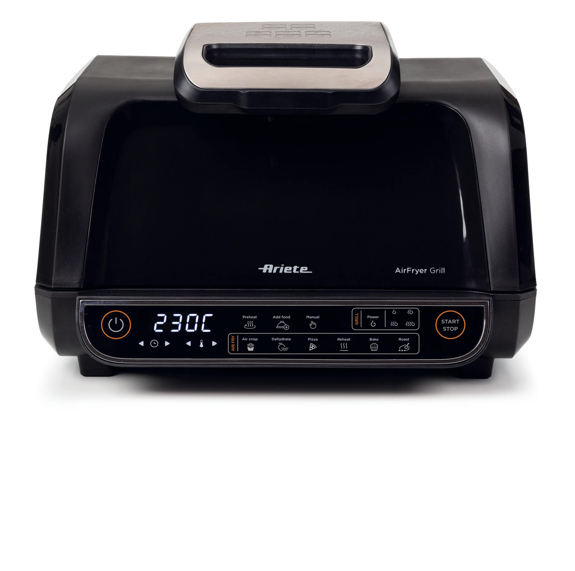 Ariete 4635 Air Fryer Grill, Friggitrice ad aria e Griglia, Bistecchiera,1700W, Capacità 8L, Friggi e Griglia, 8 funzioni di cottura, Timer, Nero