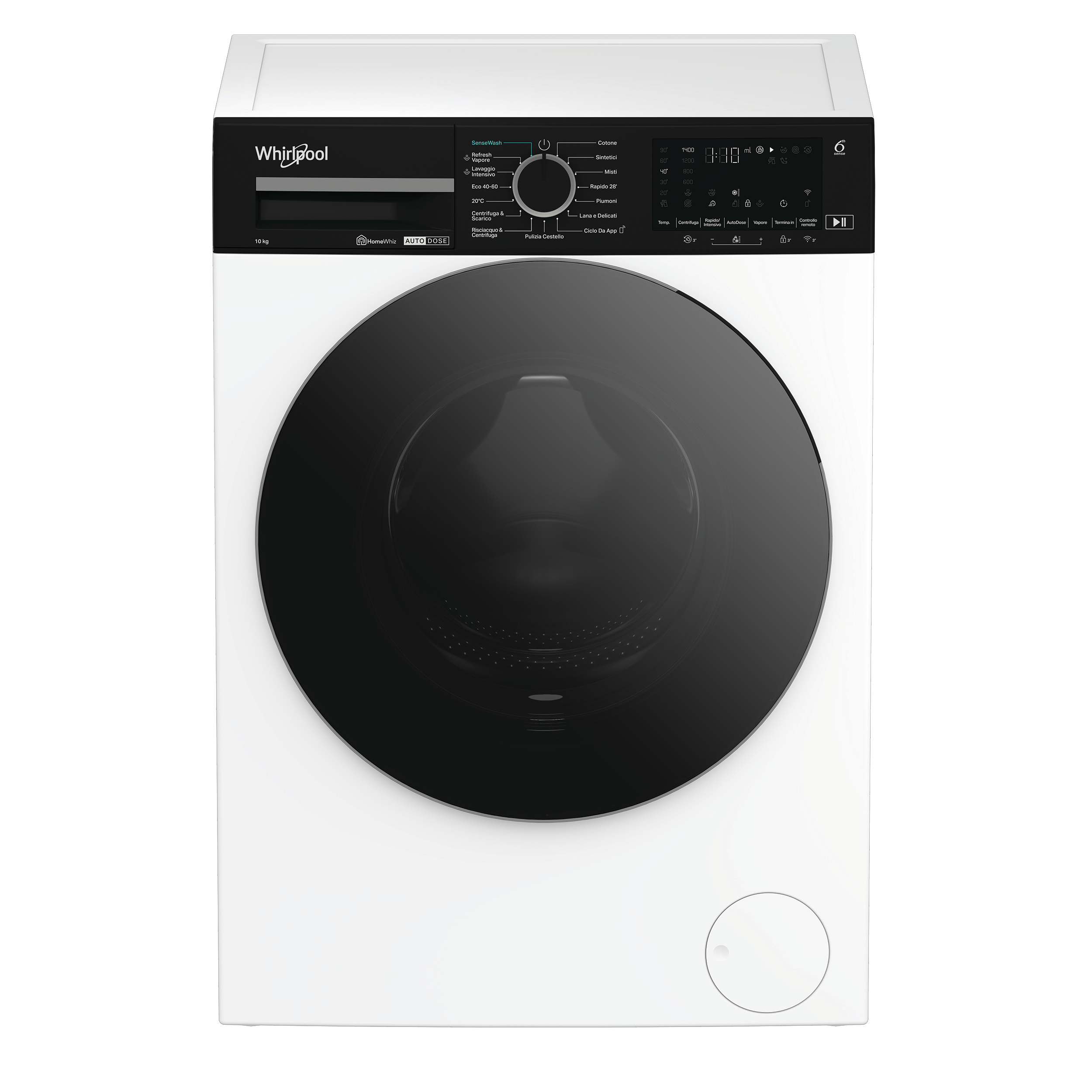 Whirlpool WPM 07W ADS IT lavatrice Caricamento frontale 10 kg 1400 Giri/min Nero, Bianco