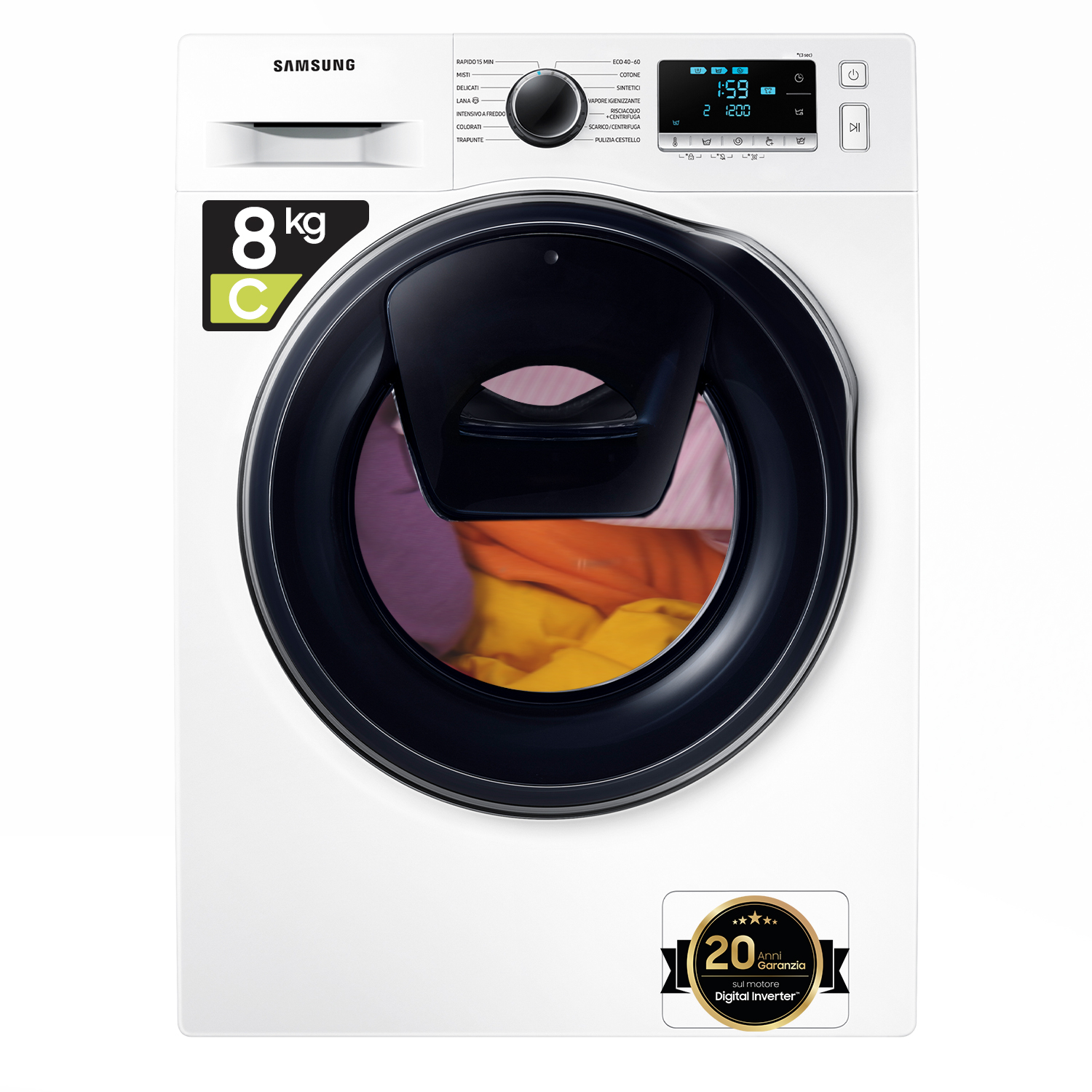 Samsung WW8NK62E0RW/ET lavatrice slim a caricamento frontale Addwash™ 8 kg Classe C 1200 giri/min, Porta nera old + panel nero