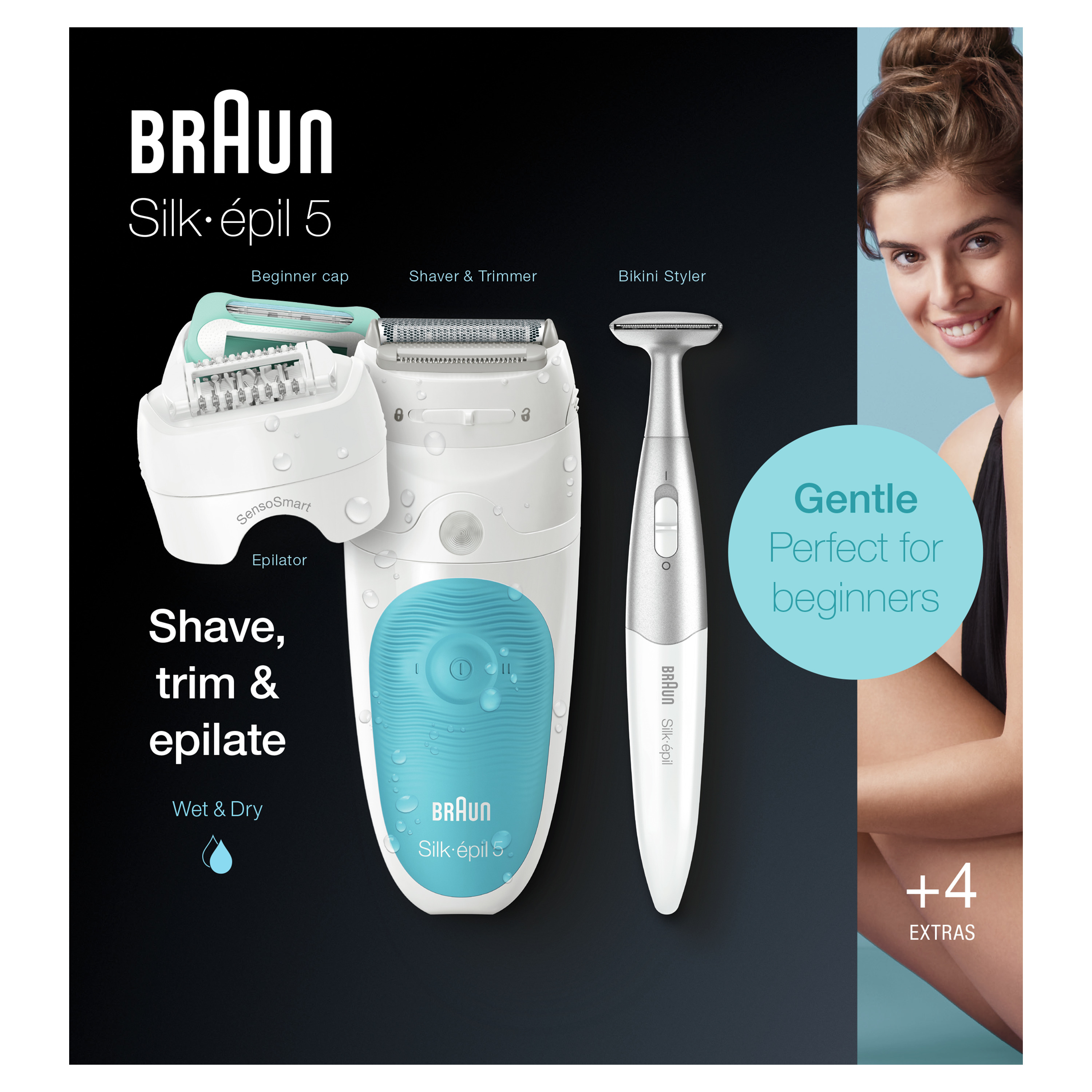 Braun Silk-épil 5 5-810, Epilatore Elettrico Donna Bianco/Turchese Per Un’Epilazione Delicata