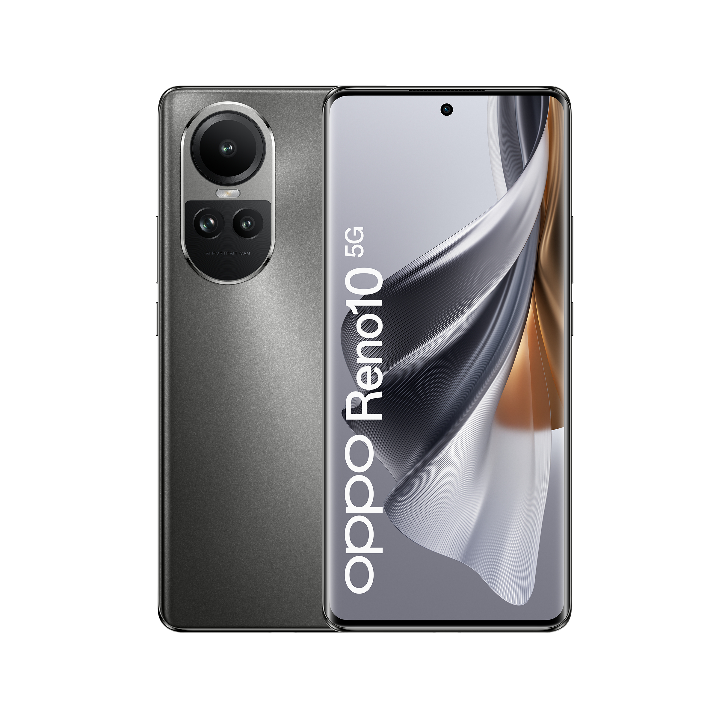 OPPO Reno RENO10 Smartphone 5G, AI Tripla fotocamera 64+32+8MP, Selfie 32MP, Display 6.7" 120HZ AMOLED, 5000 mAh, RAM 8GB (Esp. fino 16GB) + ROM 256GB, [Versione Italia], Colore Silvery Grey