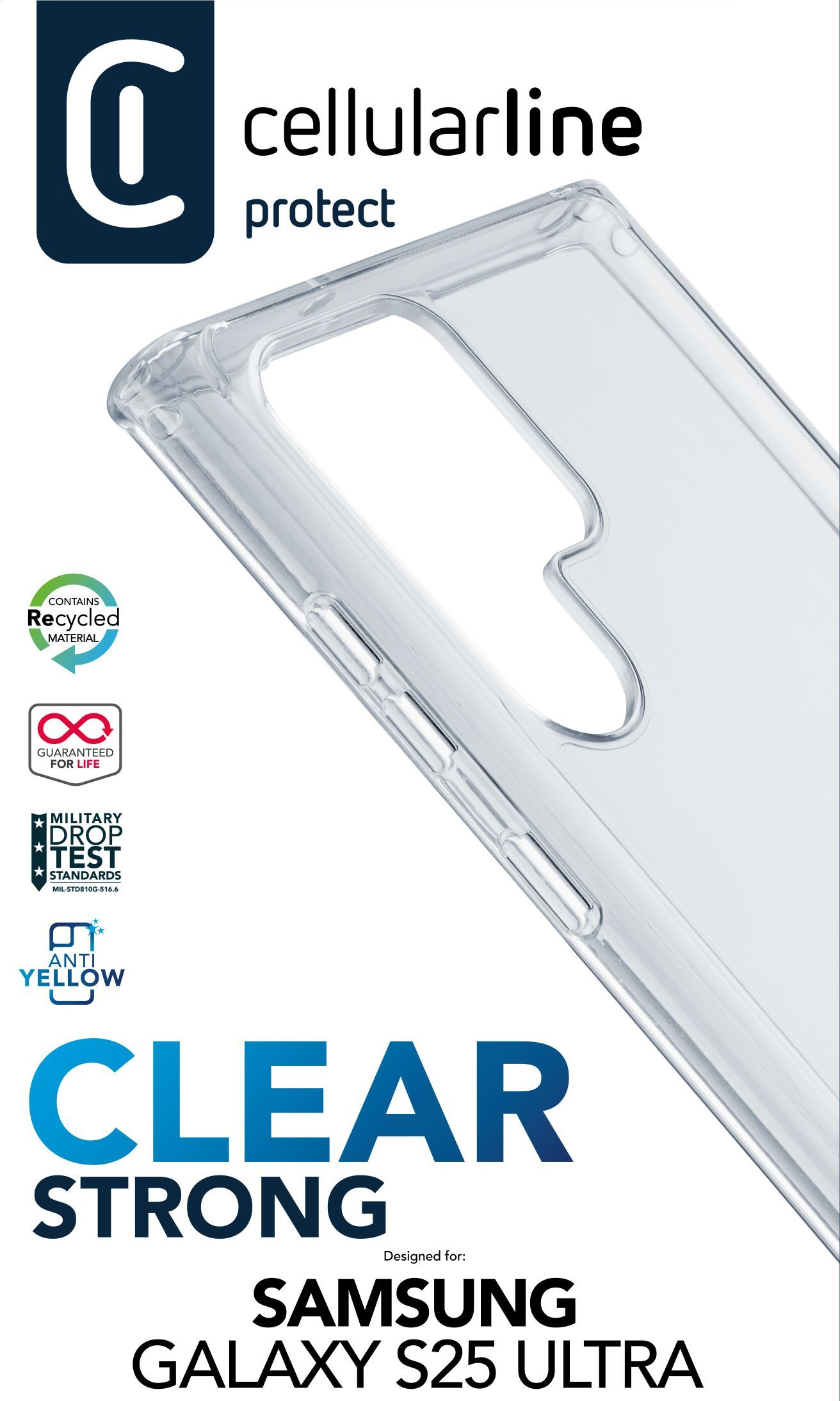 Cellularline Clear Strong - Galaxy S25 Ultra Custodia rigida con bordi in gomma