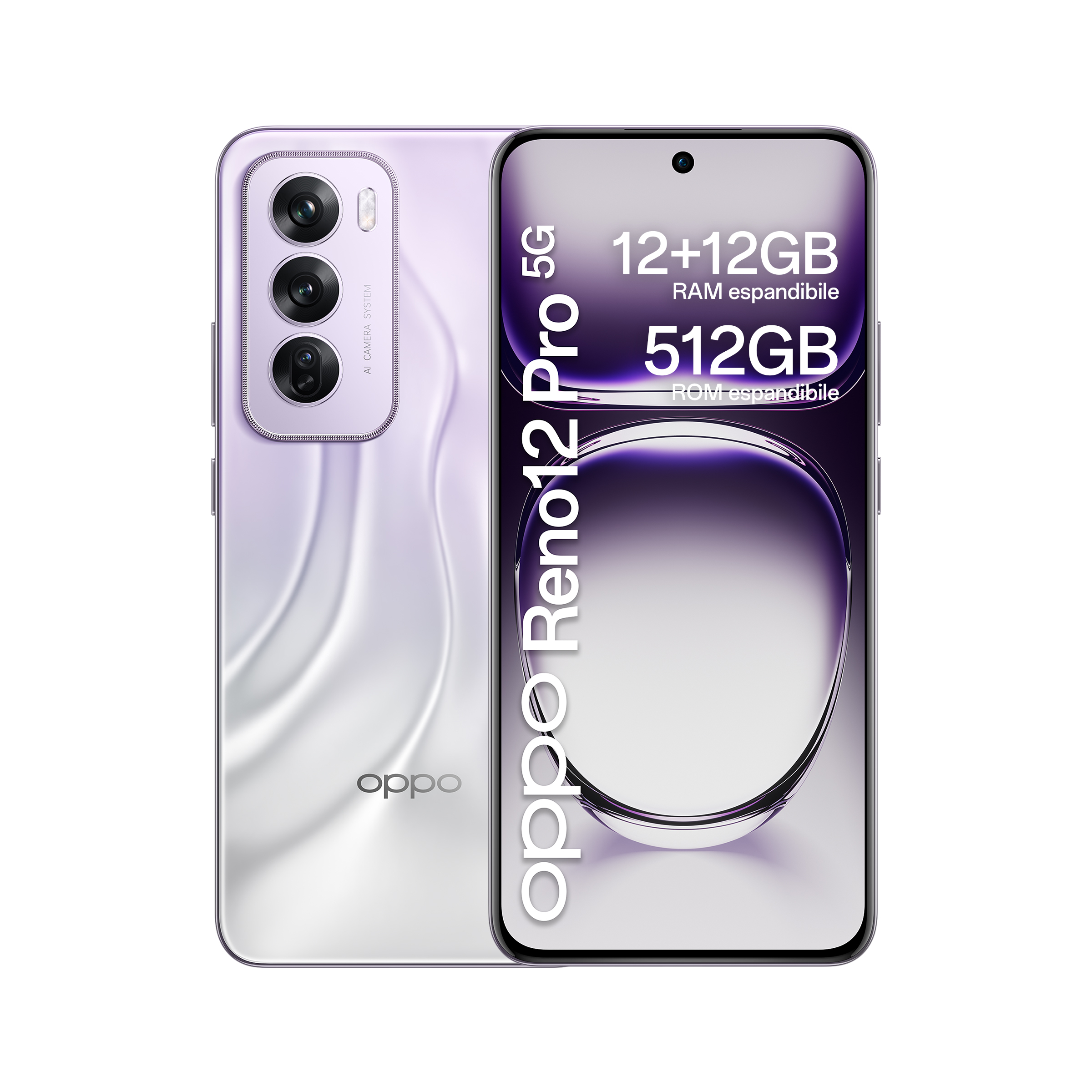 OPPO Reno12 Pro 5G AI Smartphone, Tripla fotocamera 50+50+8MP, Selfie 50MP, Display 6.7” 120HZ AMOLED FHD+, 5000mAh, RAM 24 GB (12+12) + ROM 512GB, [Versione Italia], Nebula Silver